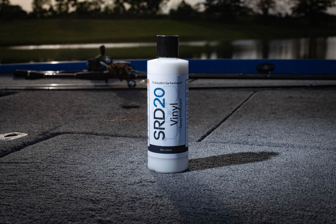 SRD20 Vinyl Protectant boat detail product on a bass boat