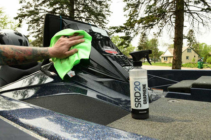Apply SRD20 Spray Boat wax on windshield of bass boat