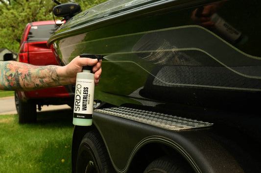 Boat detailing with SRD20 Waterless Wash and Wax in action
